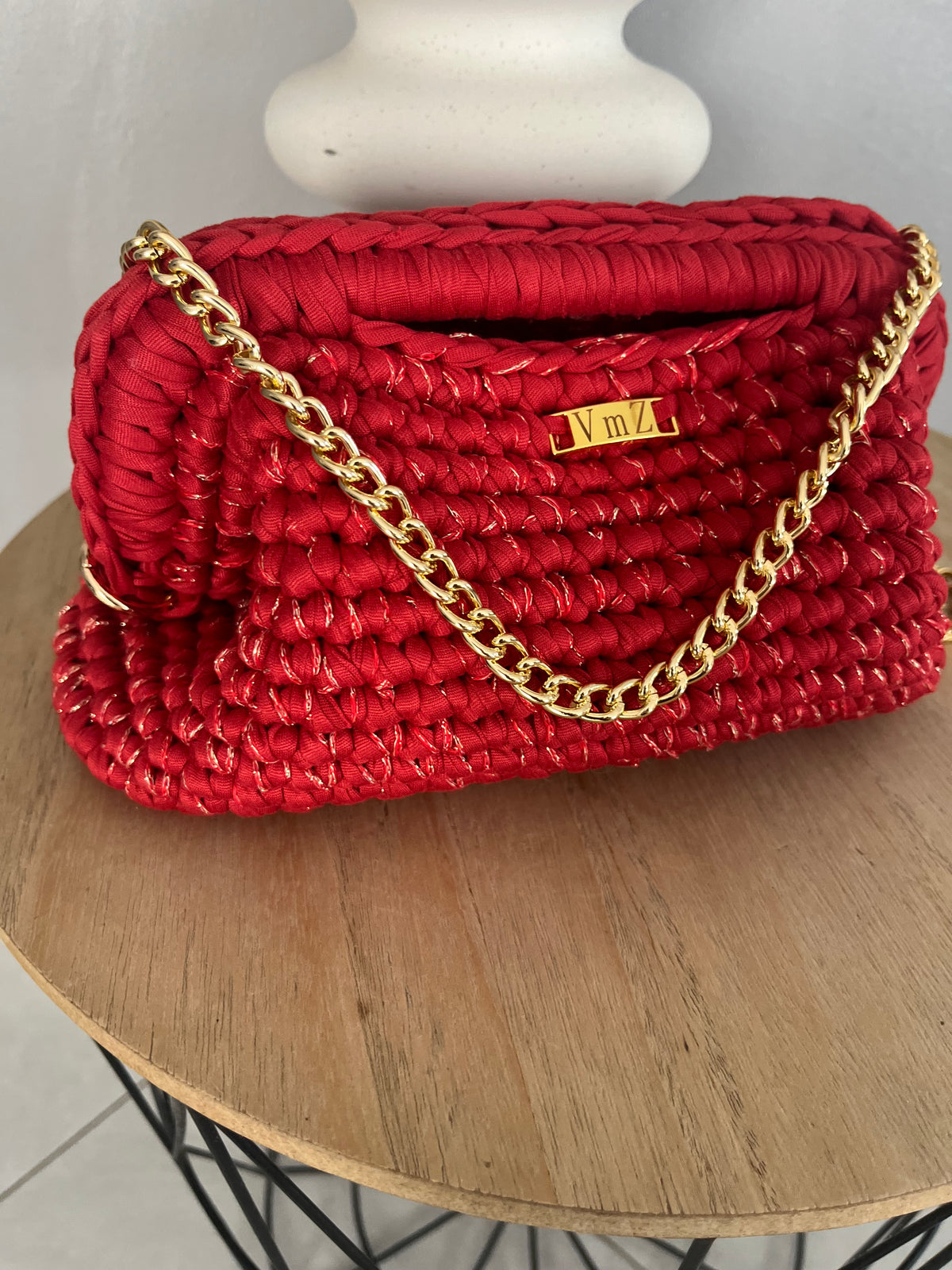 Sac Stéphanie rouge et fil doré au crochet — photo 7