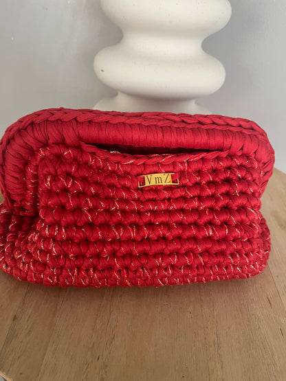 Sac Stéphanie rouge et fil doré au crochet