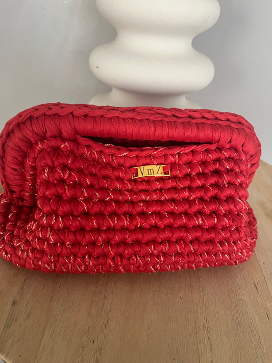 Sac Stéphanie rouge et fil doré au crochet