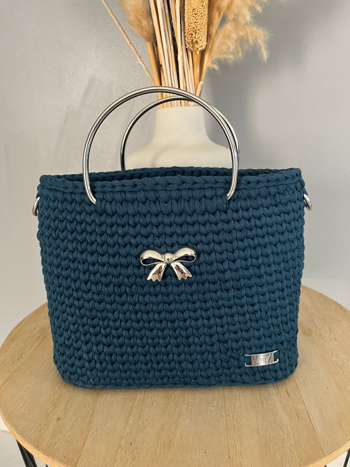 Sac Cynthia bleu denim au crochet