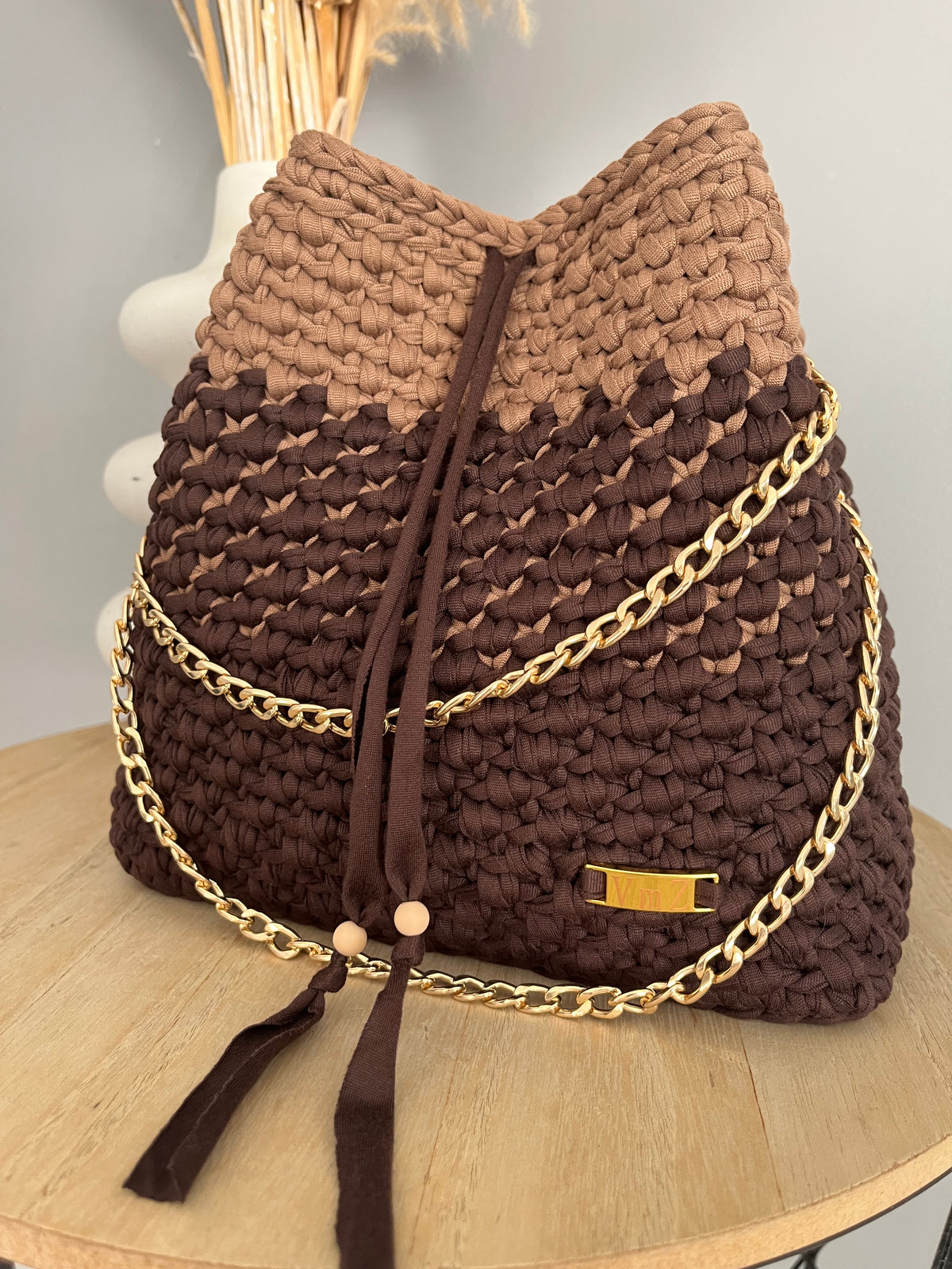 Sac Aurore marron foncé et marron clair au crochet
