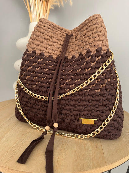 Sac Aurore marron foncé et marron clair au crochet