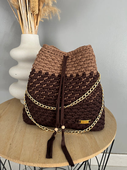 Sac Aurore marron foncé et marron clair au crochet — photo 3