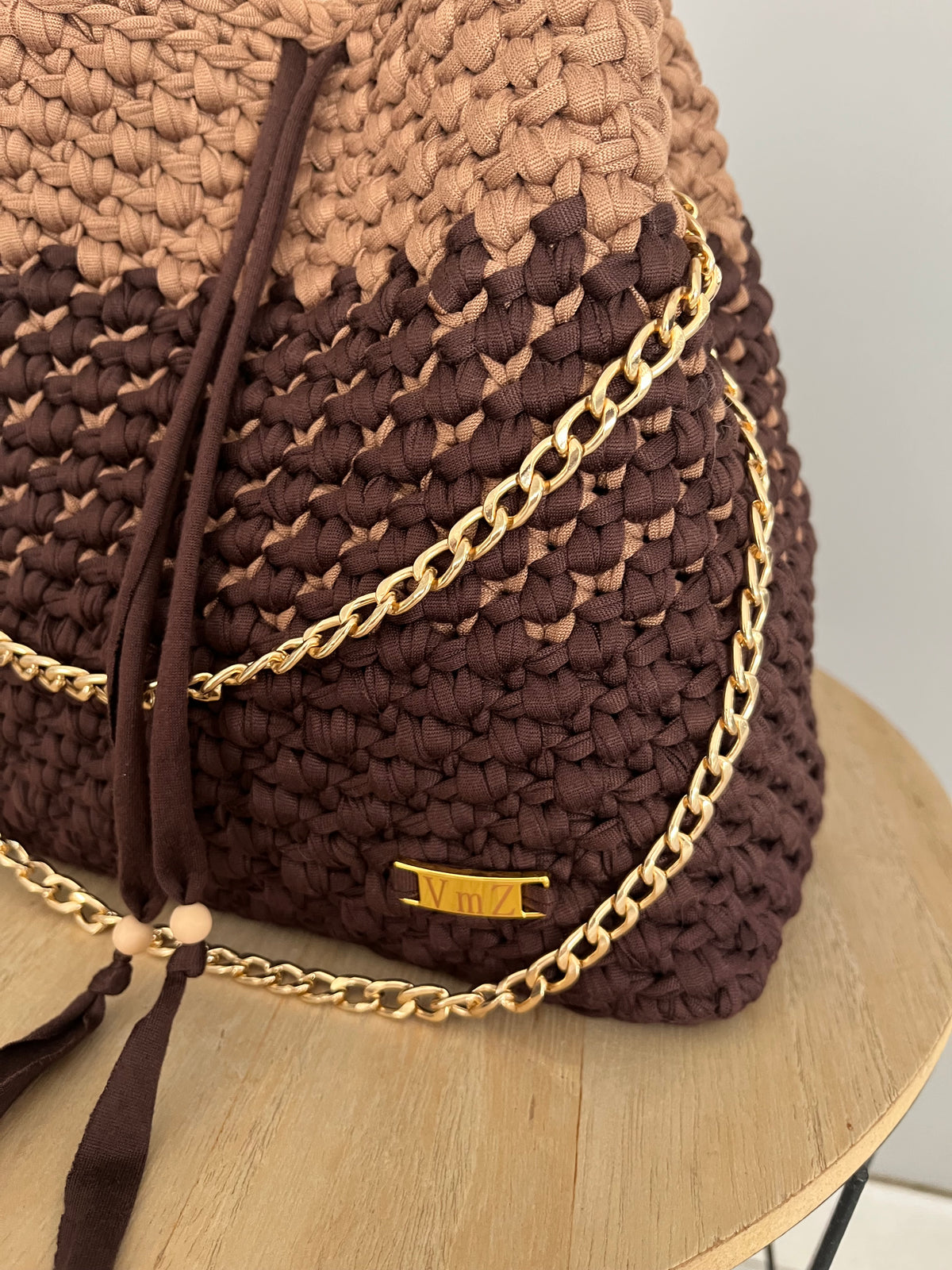 Sac Aurore marron foncé et marron clair au crochet — photo 4