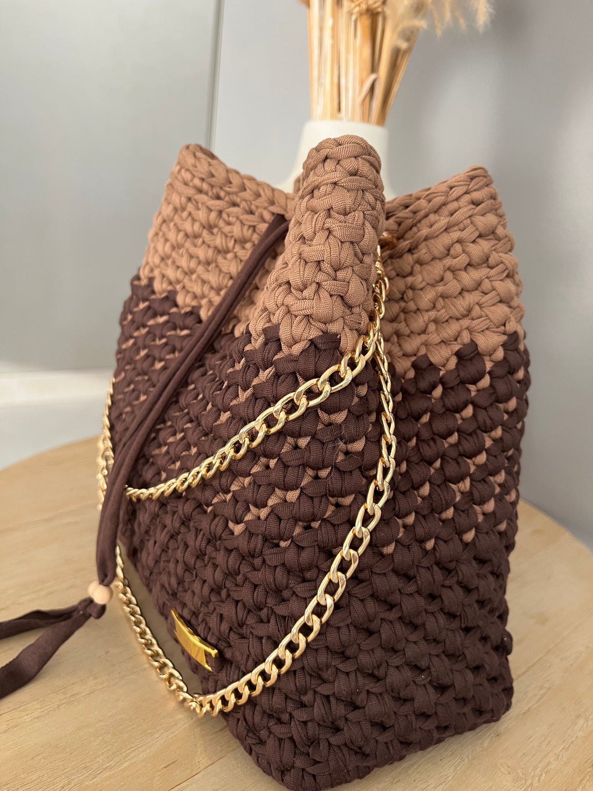 Sac Aurore marron foncé et marron clair au crochet — photo 5