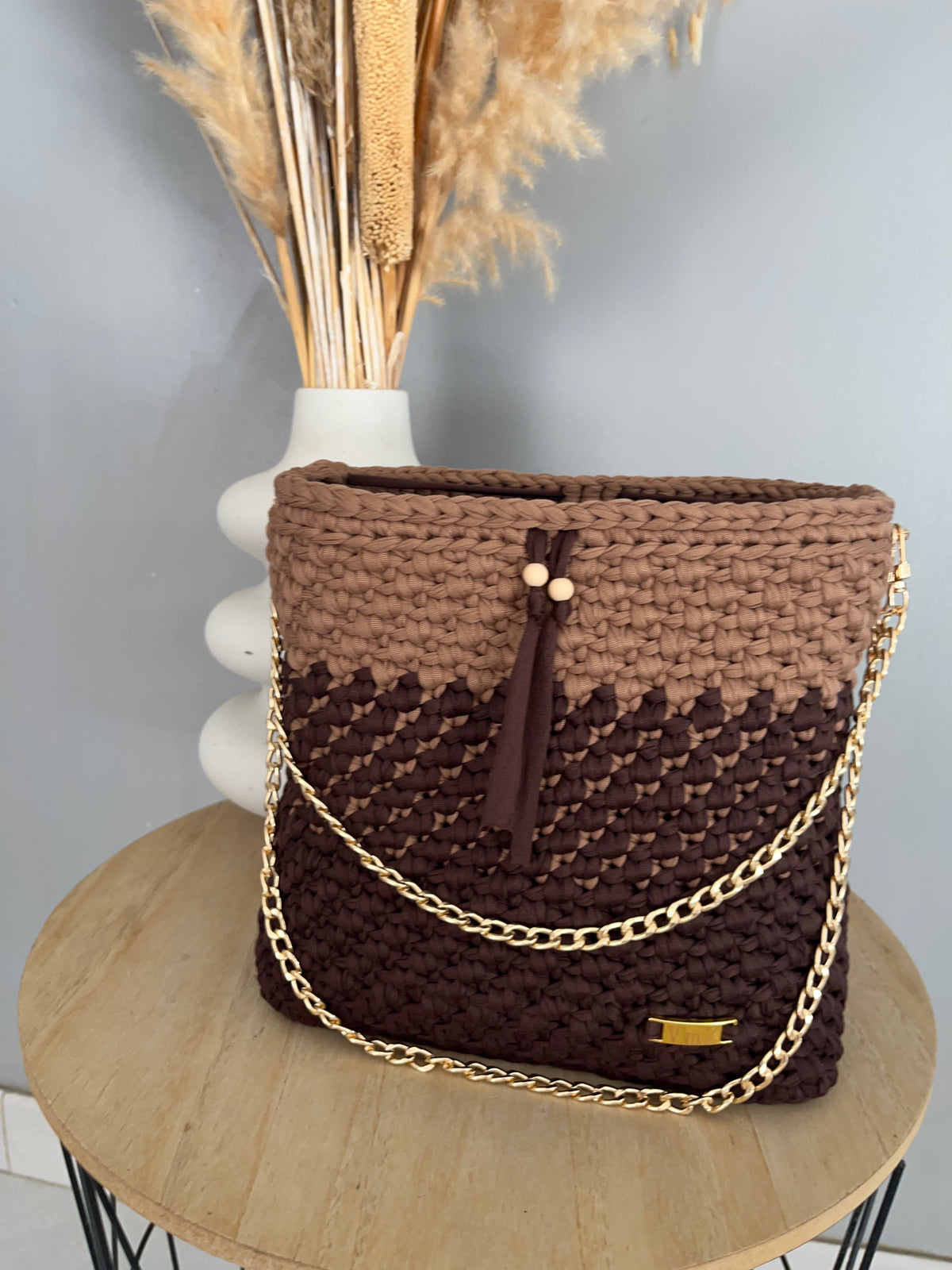 Sac Aurore marron foncé et marron clair au crochet — photo 6